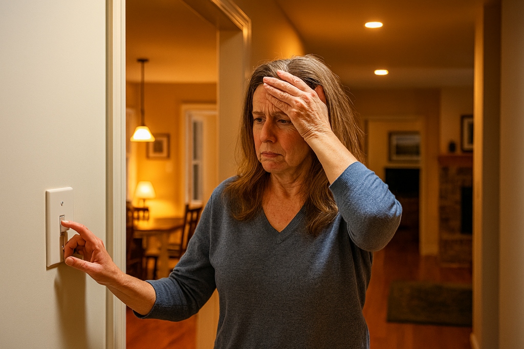 Introduction to Smart Homes a frustrated homeowner tired of getting up to turn off the light.