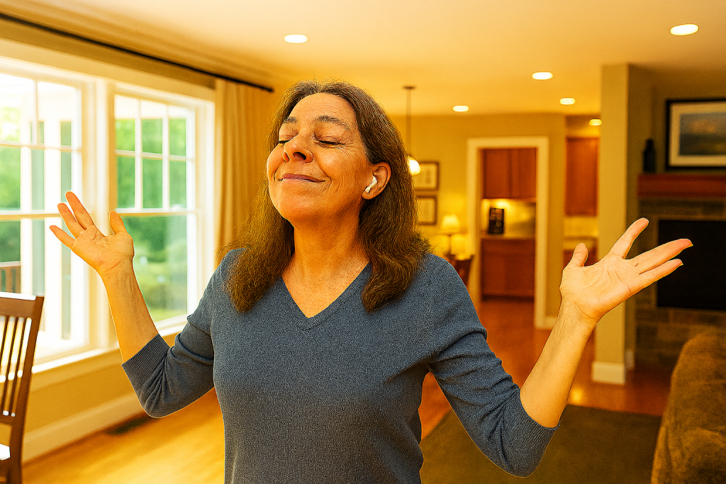 Introduction to Smart Homes A joyful woman enjoying the smart devices in a smart home
