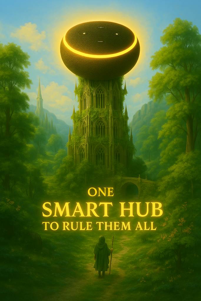one smart hub to rule them all. A picture of a traveler seeking the one smart hub for him, Lord of the Rings style.