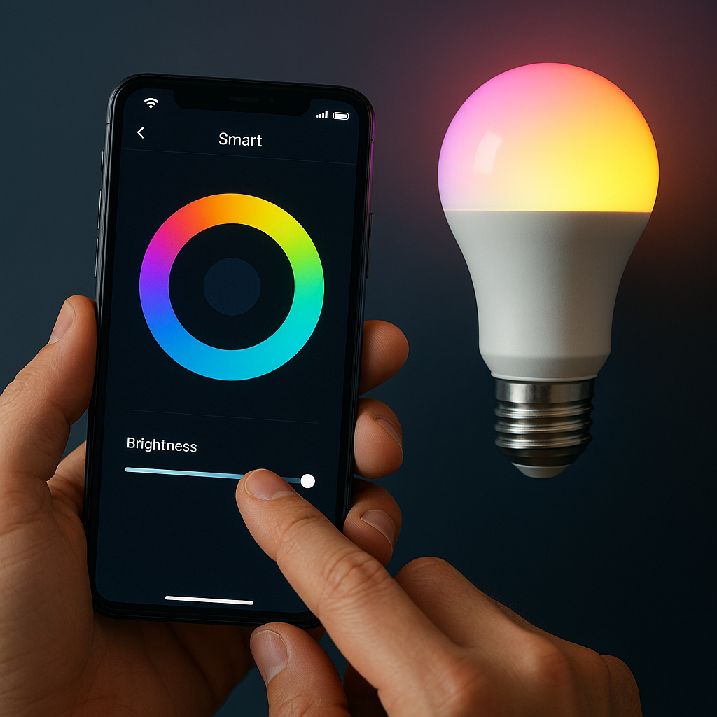 a smart phone controlling the brightness and color of a smart bulb