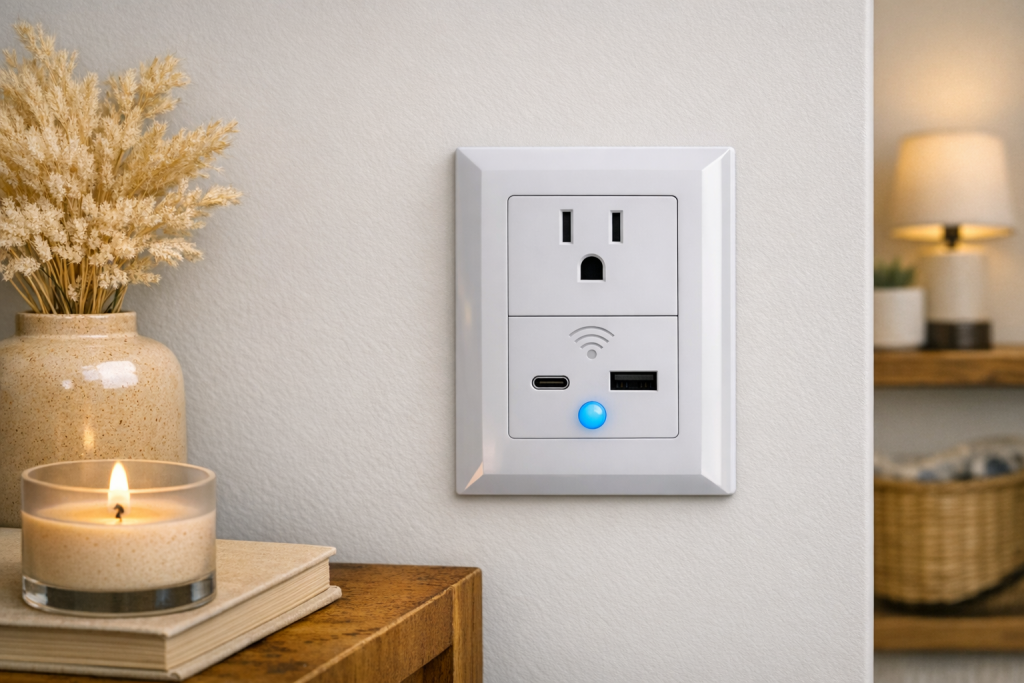 Smart Plug or Smart Wall Outlet? smart wall outlet installed in a home